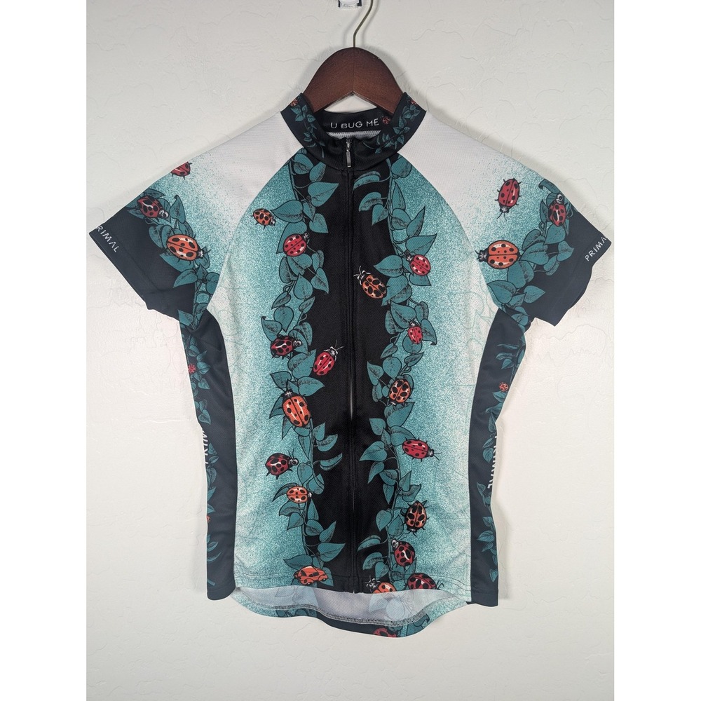 Primal Cycling Jersey Womens Small Ladybug Floral Full Zip Short Sleeve Top